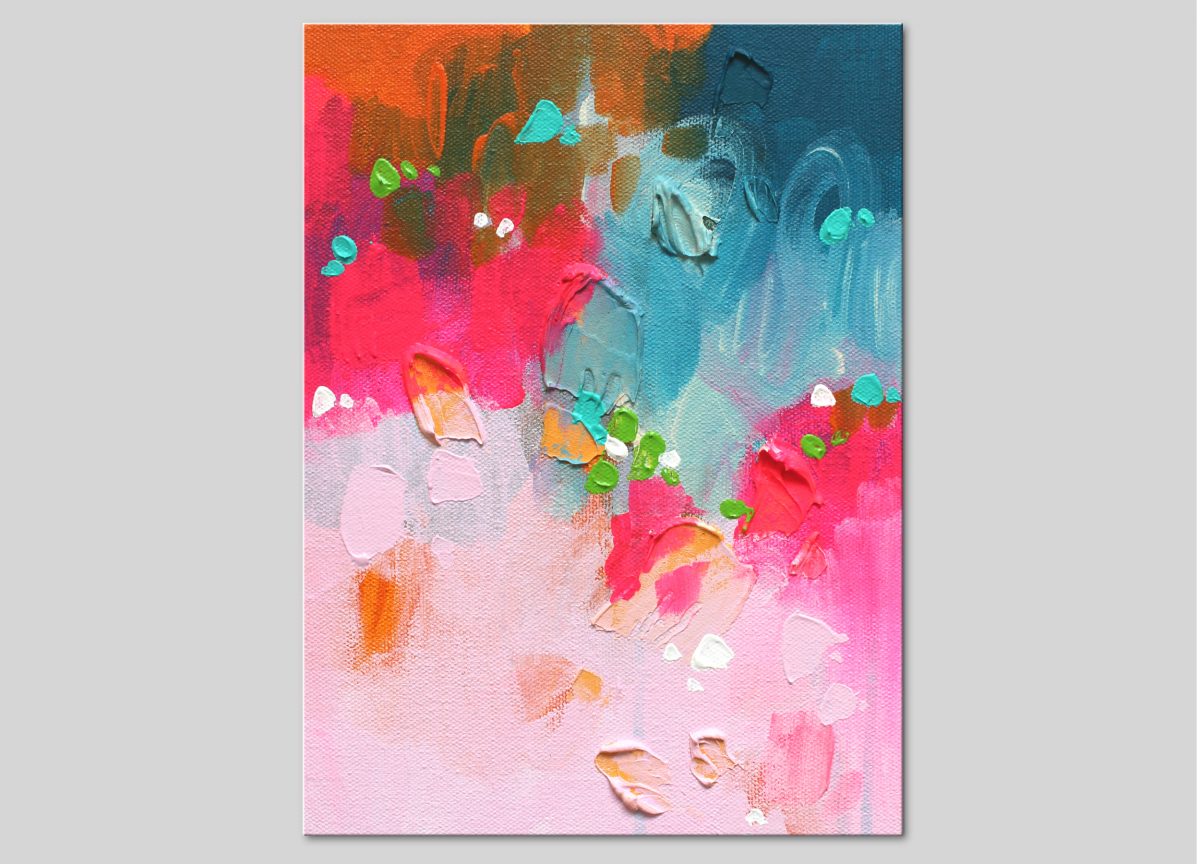 Small abstract art on canvas, Pink painting